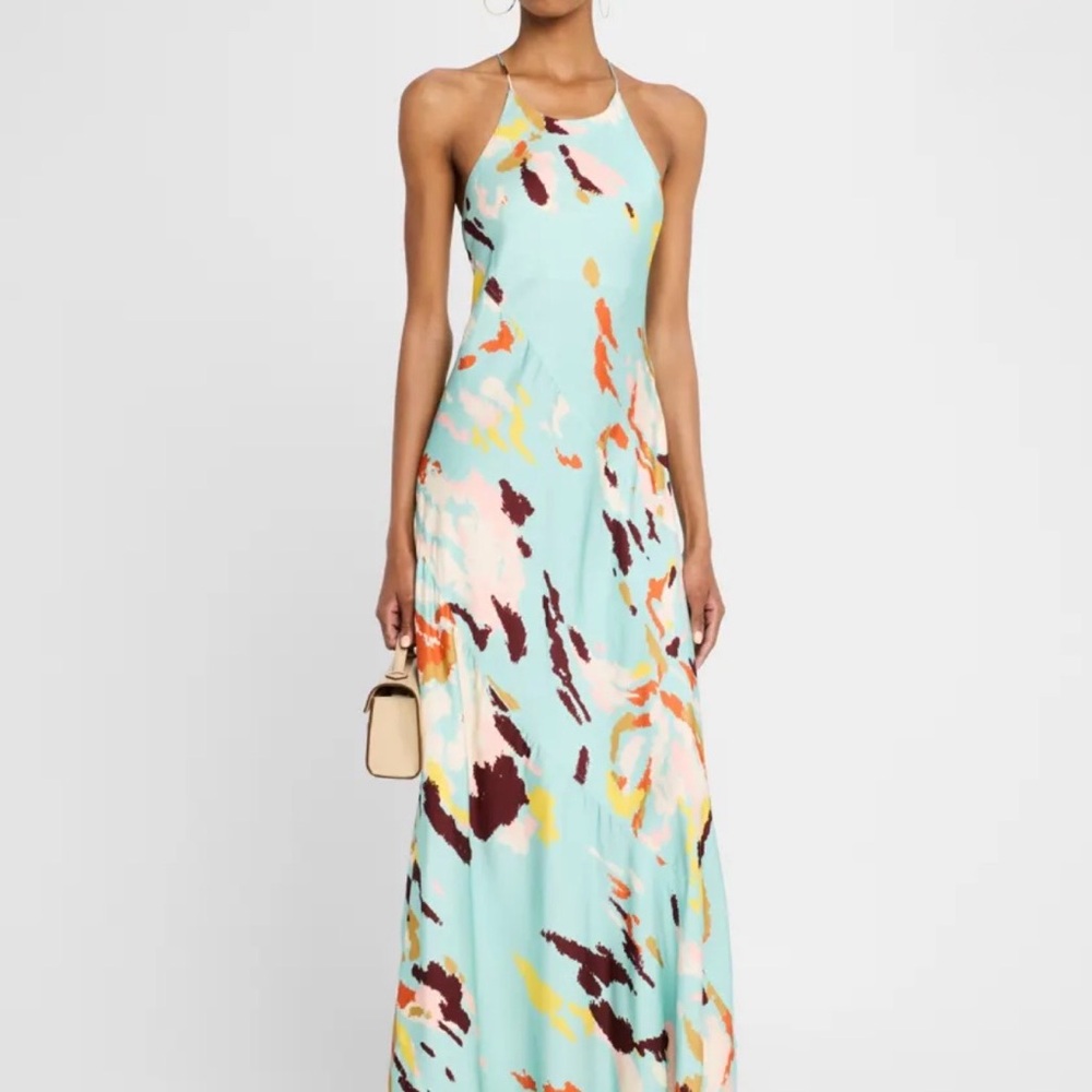 A.L.C. Aqua Multi-Color Halter Maxi Dress